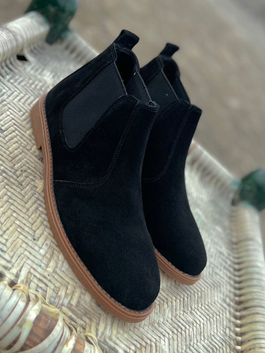 Black Suede Leather Chelsea Boots - Cream Sole