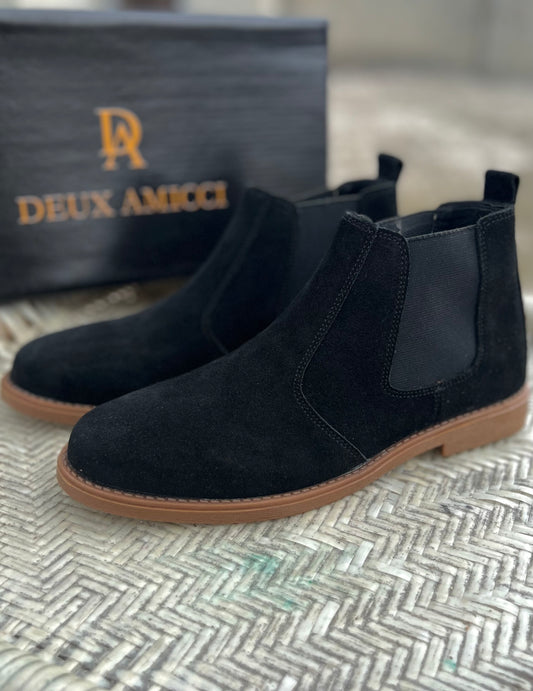 Black Suede Leather Chelsea Boots - Cream Sole