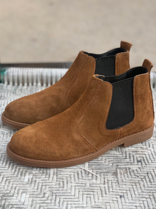 Camel Suede Leather Chelsea Boots