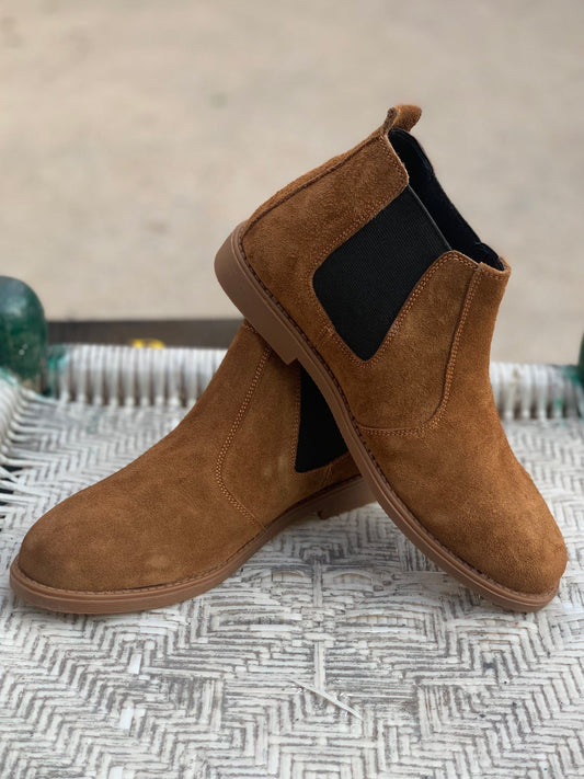 Camel Suede Leather Chelsea Boots