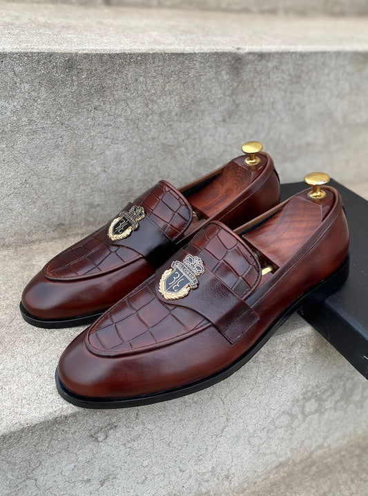 Brown Billionaire Crocodile Leather Loafers